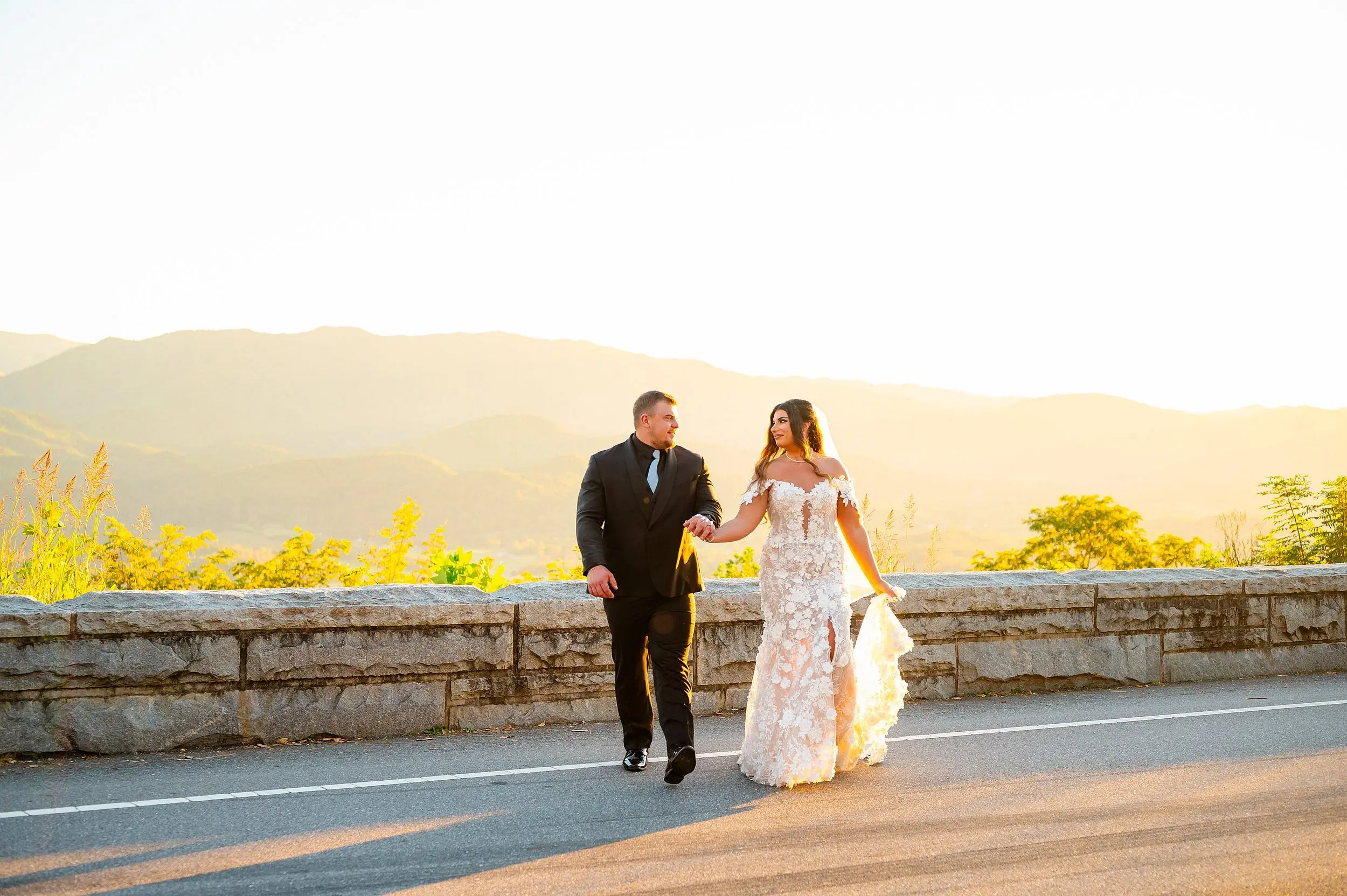 Couple eloping at the Foothills Parkway mountain overlook — Gatlinburg, TN