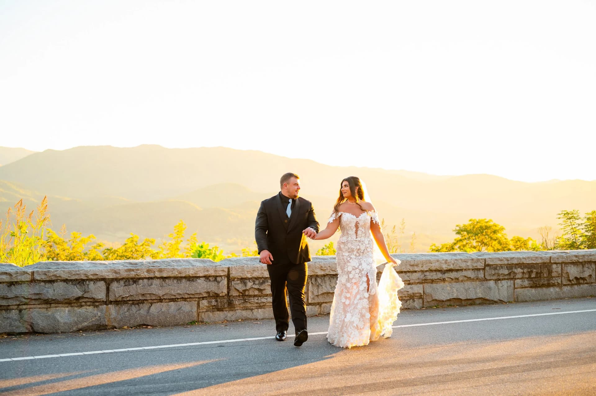 Couple eloping at the Foothills Parkway mountain overlook — Gatlinburg, TN
