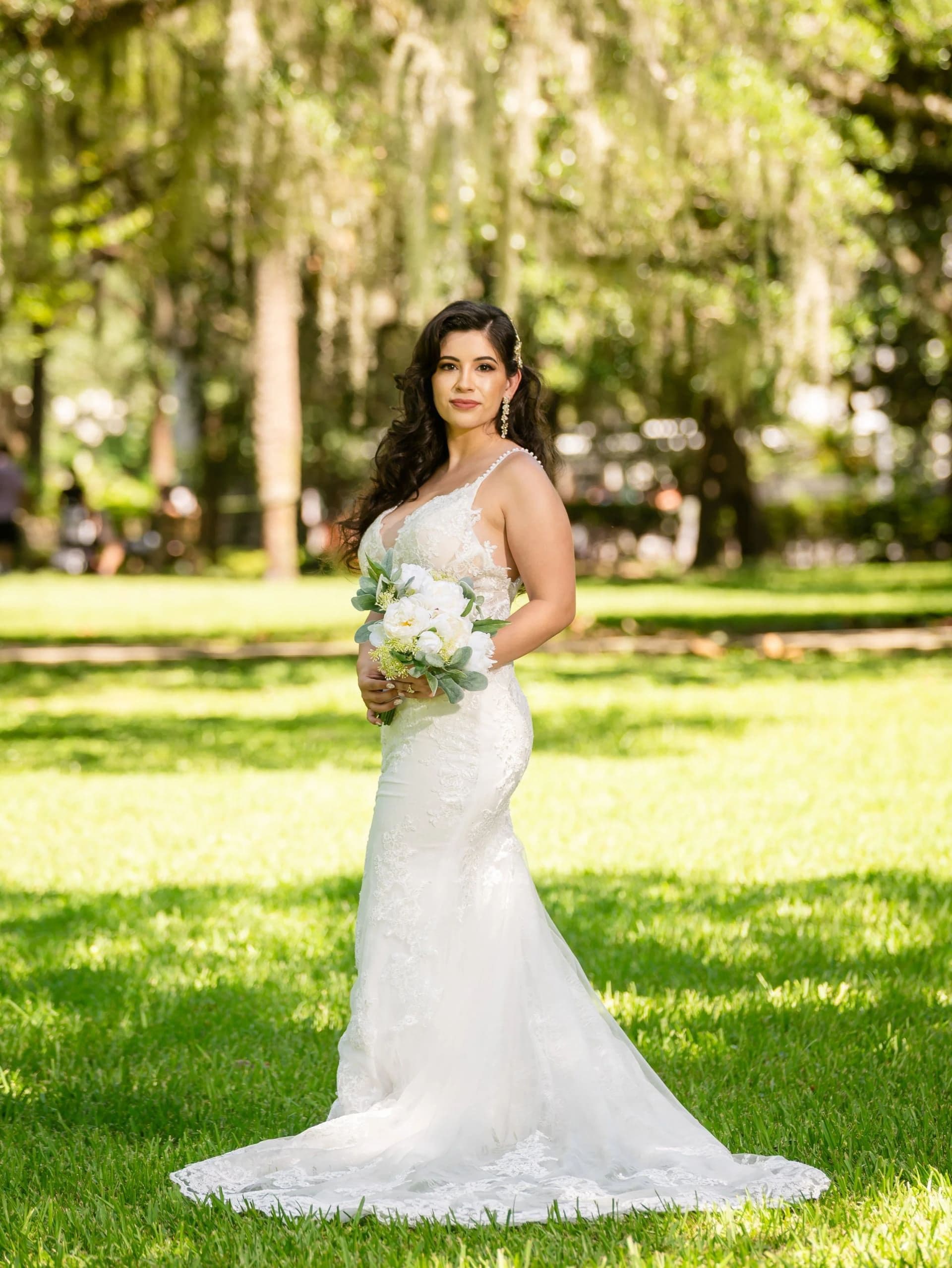 Couple eloping under live oaks at Forsyth Park — Savannah, GA